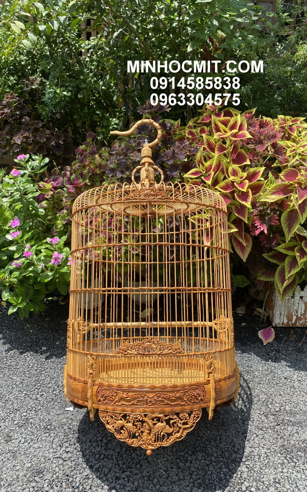 Lồng CHOÈ Than & Khướu chạm Hạc Tùng thủng cả tang viền trúc