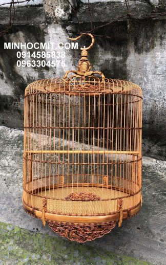 Lồng Chòe Lửa 90 nan chạm Hổ Hạc viền Trúc tre già