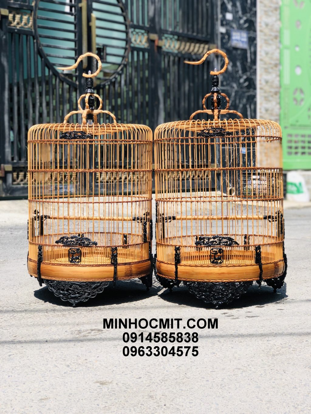 Lồng Choè Than 68 nan tre già chạm TRÚC Lượn TÙNG Nai gỗ Mun Sừng 4 vành vip