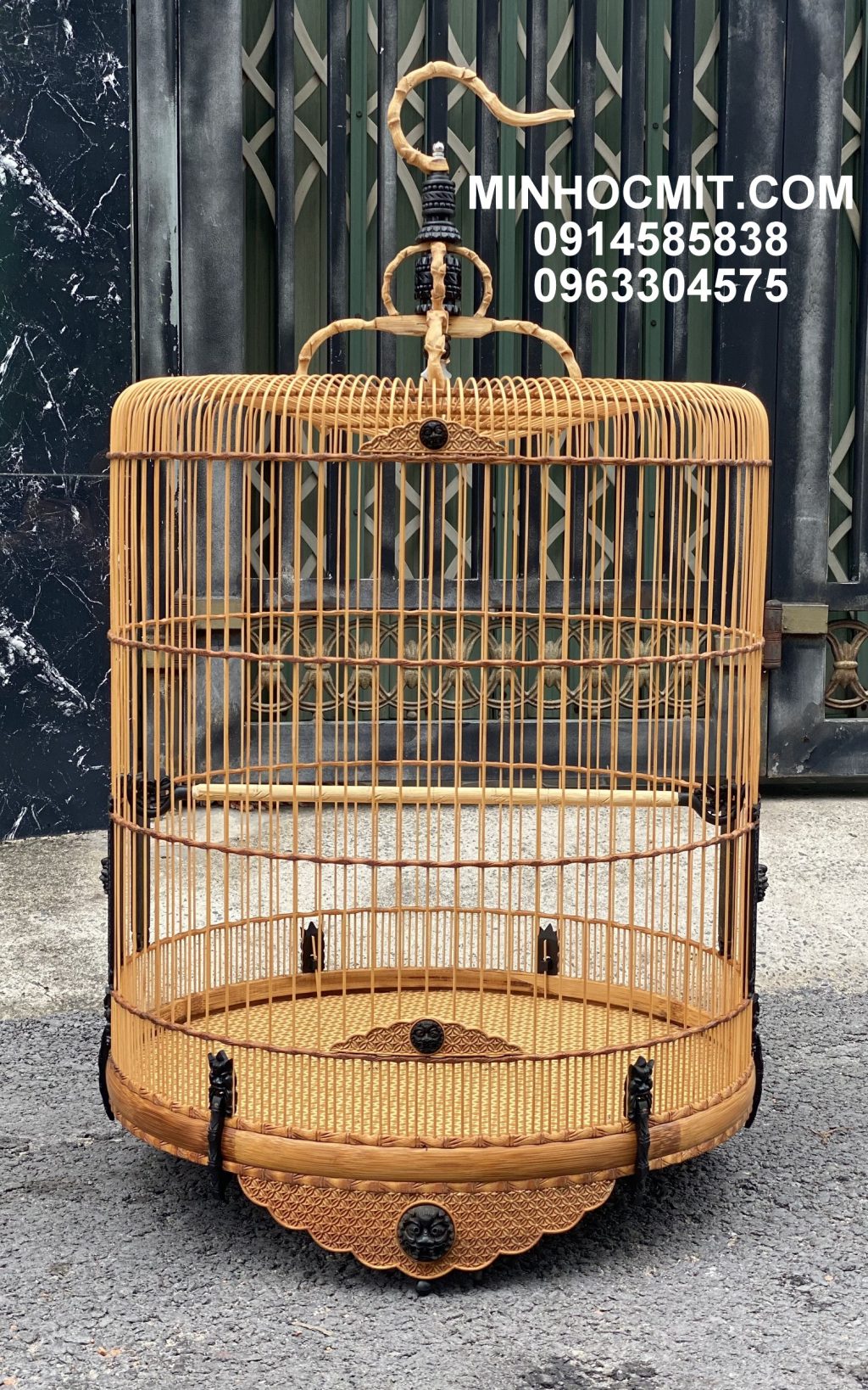 Lồng Choè Lửa 88 nan tre già chạm HOA Tranh HỔ Phù độ Mun sừng 