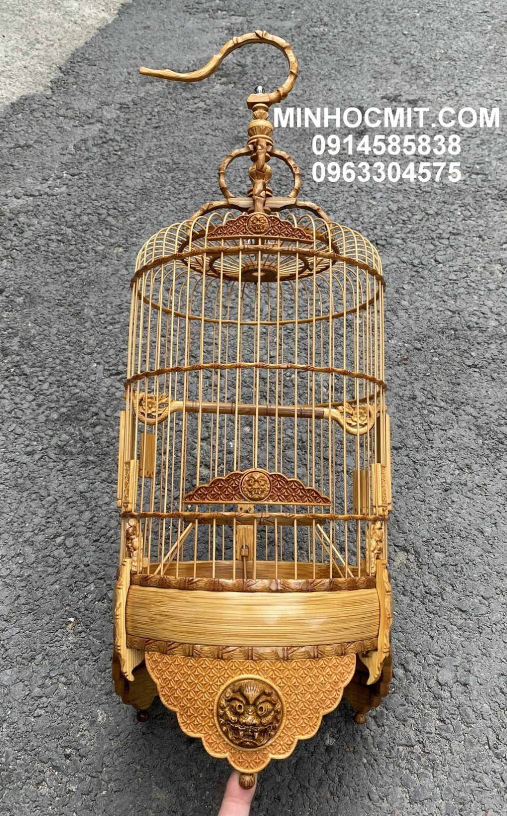 LỒNG CHIM VÀNH KHUYÊN TRE GIÀ CHẠM HOA TRANH HỔ PHÙ ĐẸP