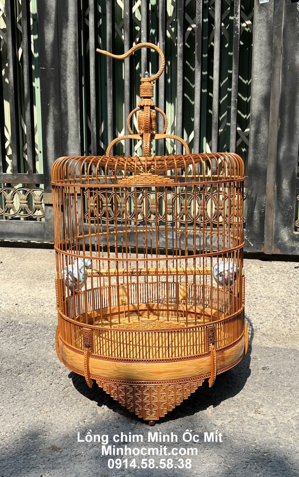 Lồng chim KHướu hót tre già chạm Bi Vạn tang to 68 72 nan đẹp