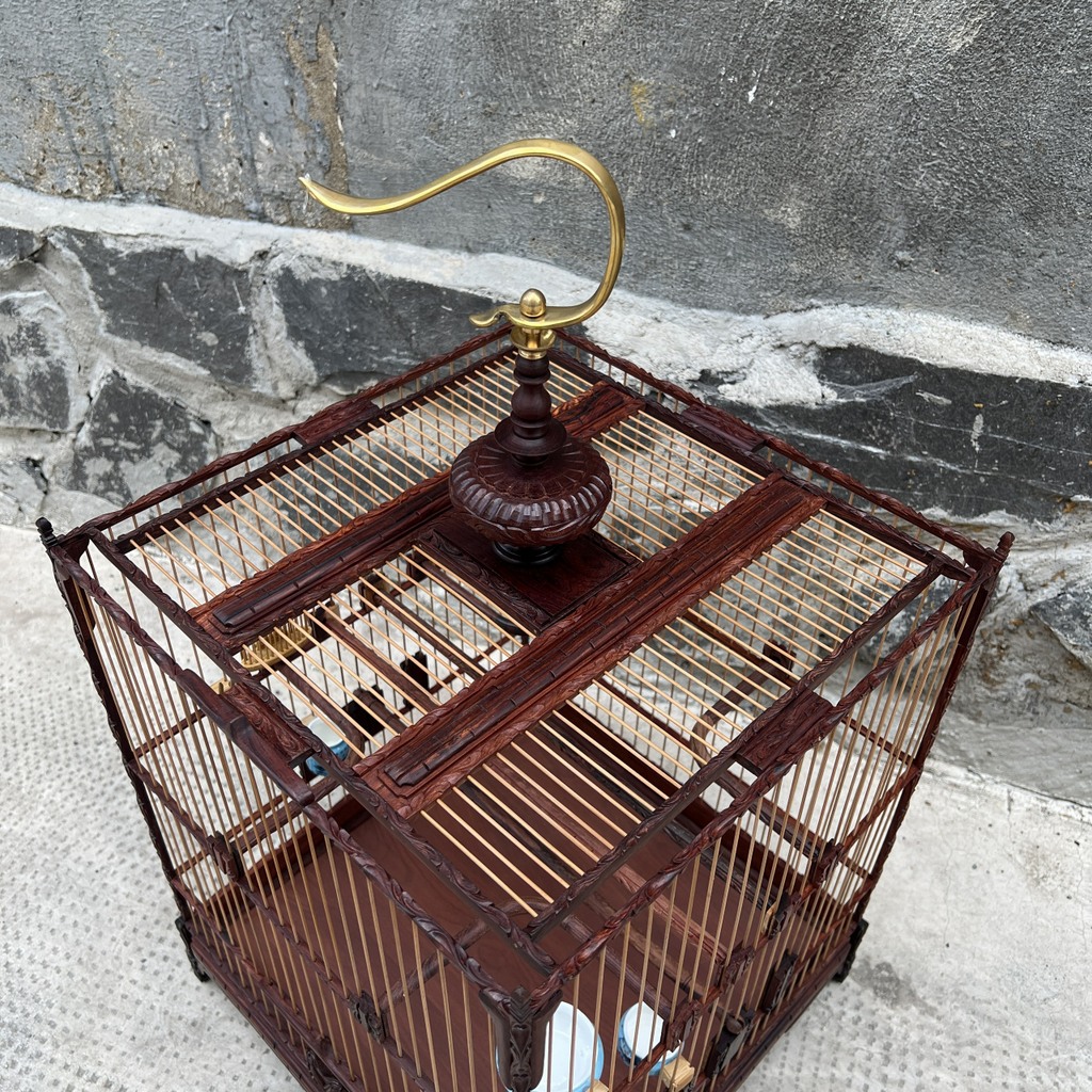 Lồng chim Chào Mào vuông Cao gỗ Cẩm chạm tay DÂY LEO tang GẠCH 